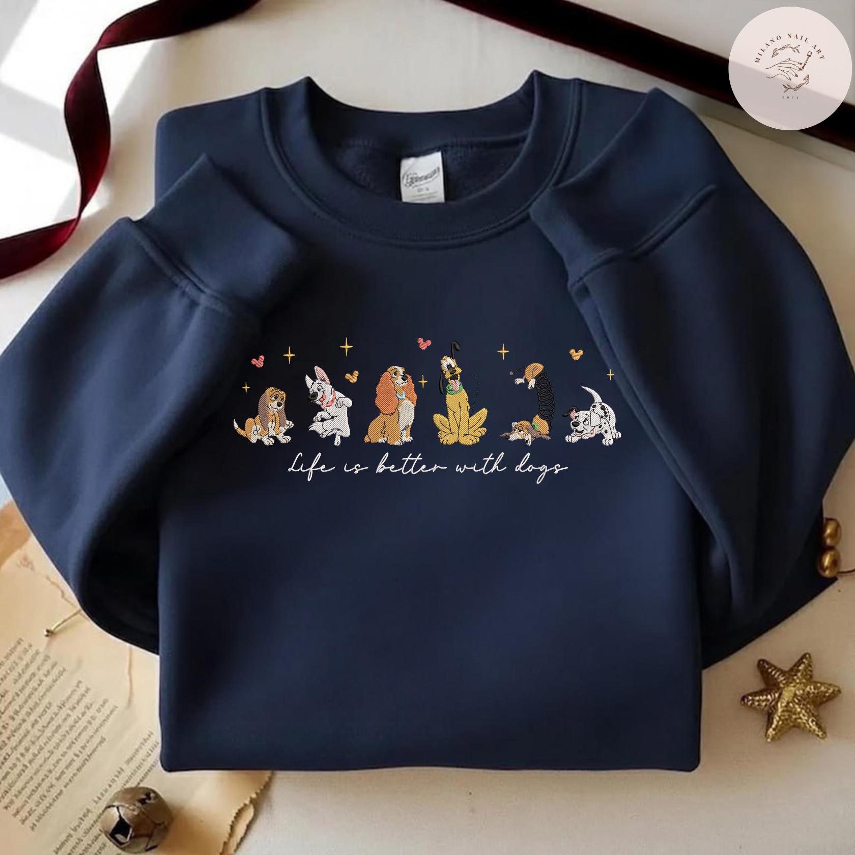 Embroidered All Disney Dogs Characters Tshirt Sweatshirt Or Hoodie With Pluto And Slinky – Retro Disney Puppy Tee For Pet Lovers - photo 6