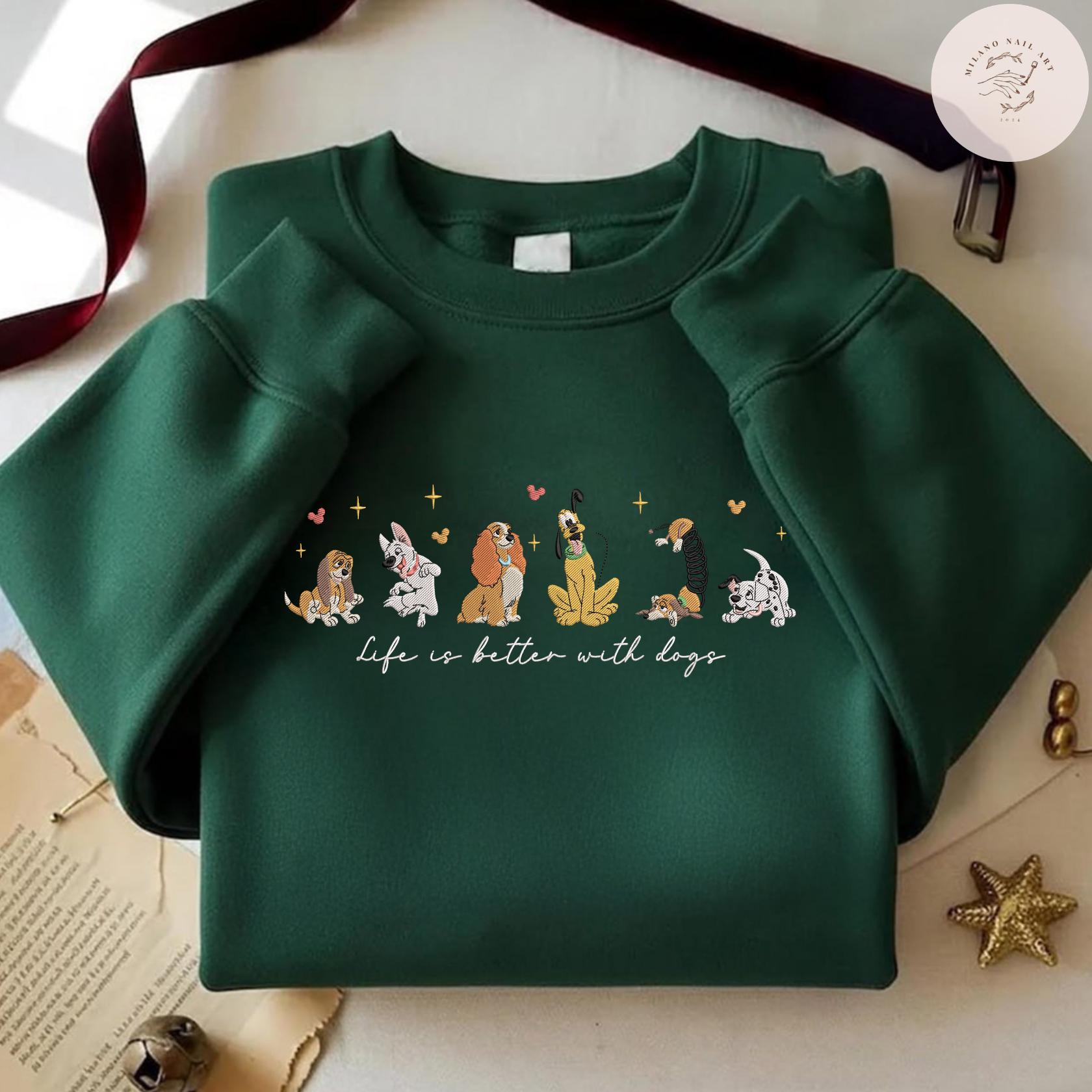 Embroidered All Disney Dogs Characters Tshirt Sweatshirt Or Hoodie With Pluto And Slinky – Retro Disney Puppy Tee For Pet Lovers - photo 8