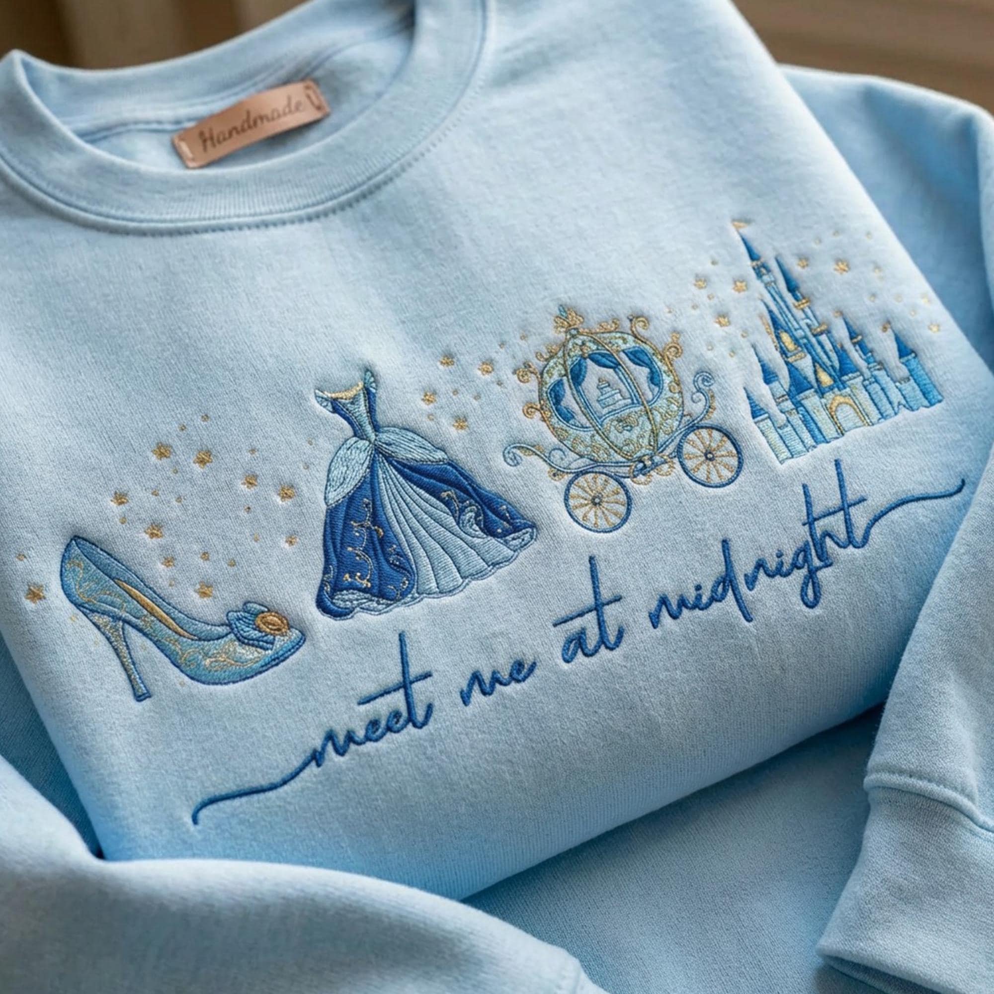 Embroidered Meet Me At Midnight Cinderella Sweatshirt – Disney Princess Party Gift And Cinderella Inspired Girls Trip 2026 Shirt