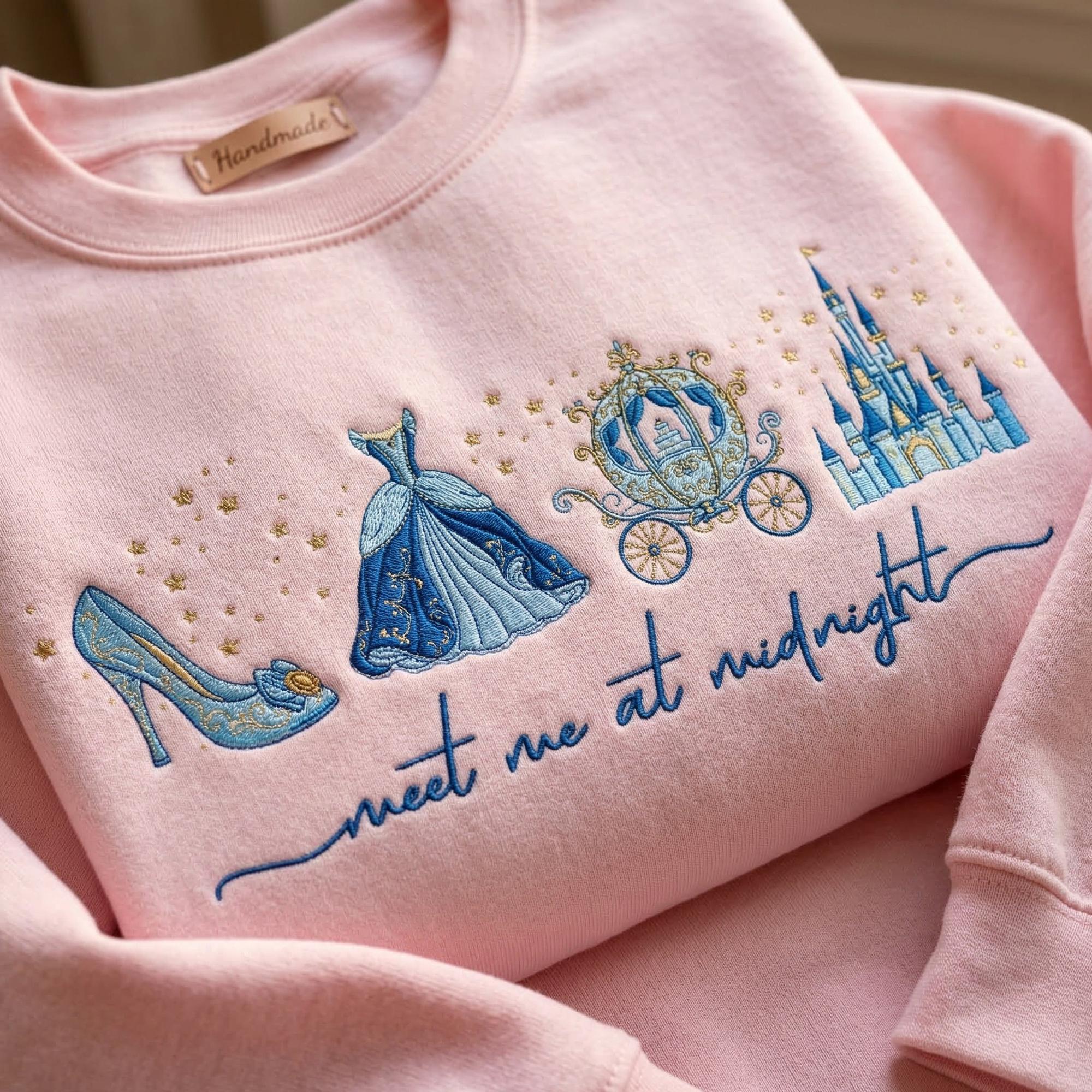 Embroidered Meet Me At Midnight Cinderella Sweatshirt – Disney Princess Party Gift And Cinderella Inspired Girls Trip 2026 Shirt - photo 2