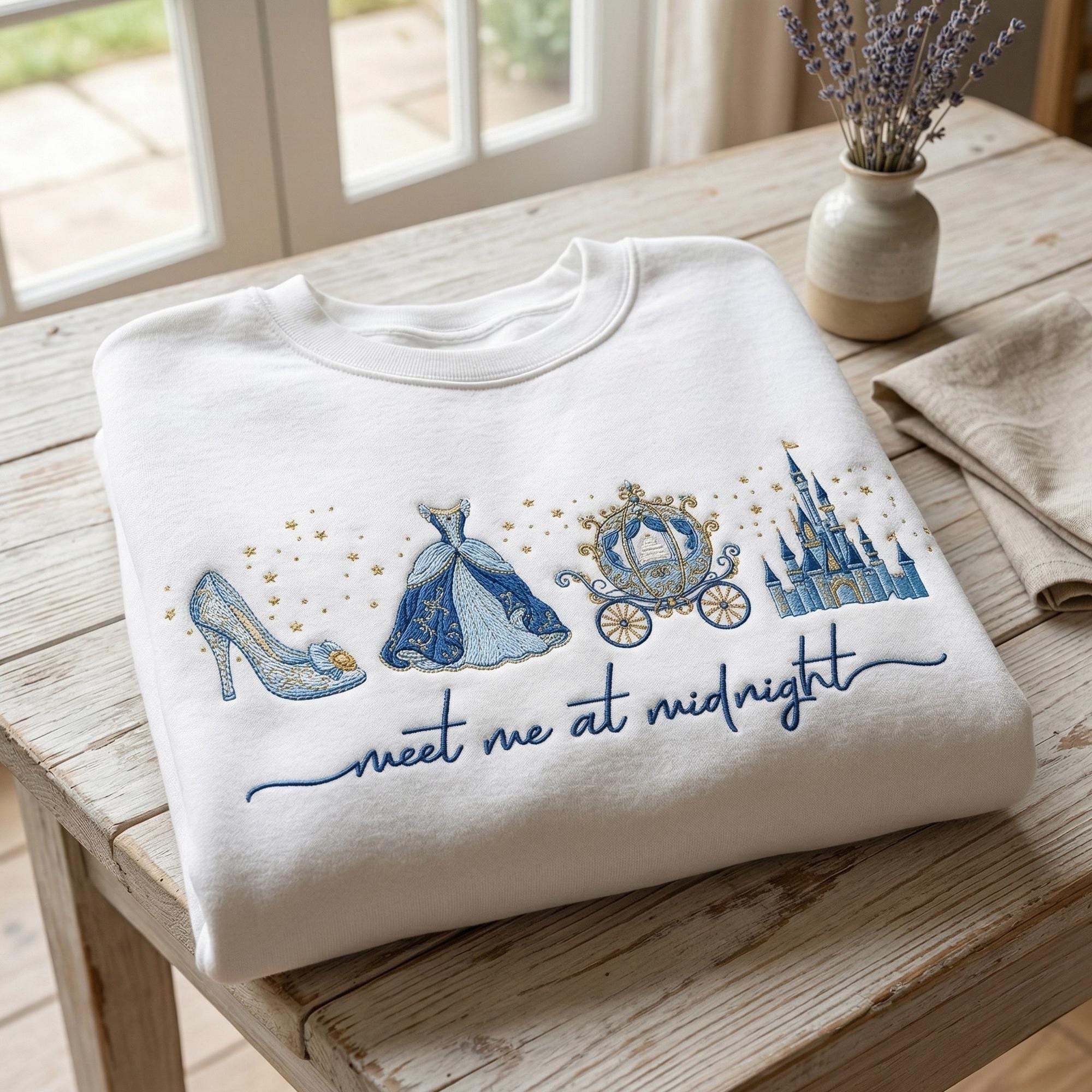 Embroidered Meet Me At Midnight Cinderella Sweatshirt – Disney Princess Party Gift And Cinderella Inspired Girls Trip 2026 Shirt - photo 3