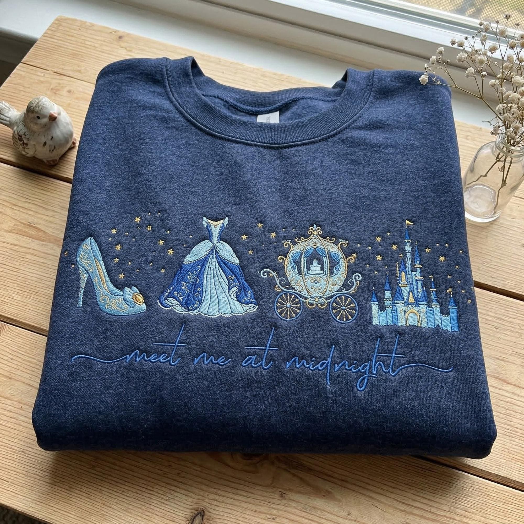 Embroidered Meet Me At Midnight Cinderella Sweatshirt – Disney Princess Party Gift And Cinderella Inspired Girls Trip 2026 Shirt - photo 4