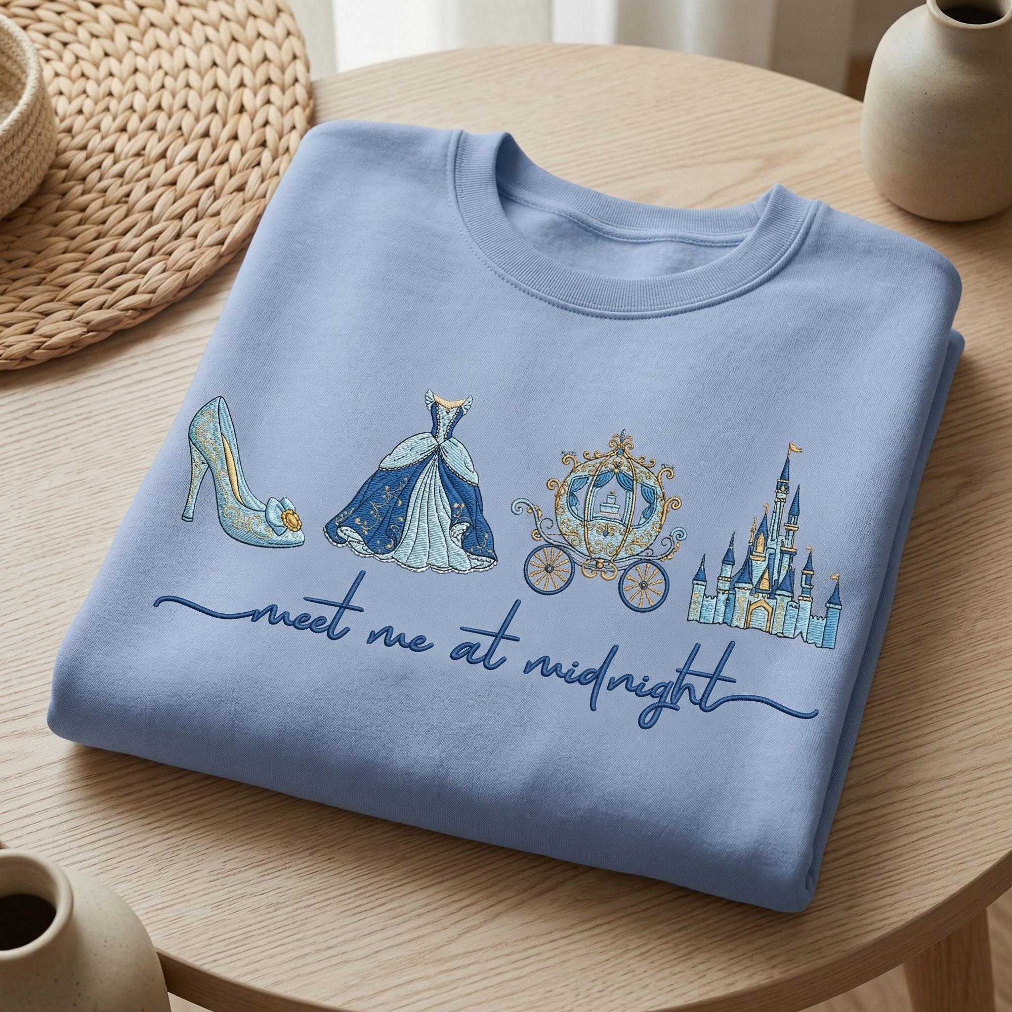 Embroidered Meet Me At Midnight Cinderella Sweatshirt – Disney Princess Party Gift And Cinderella Inspired Girls Trip 2026 Shirt - photo 6