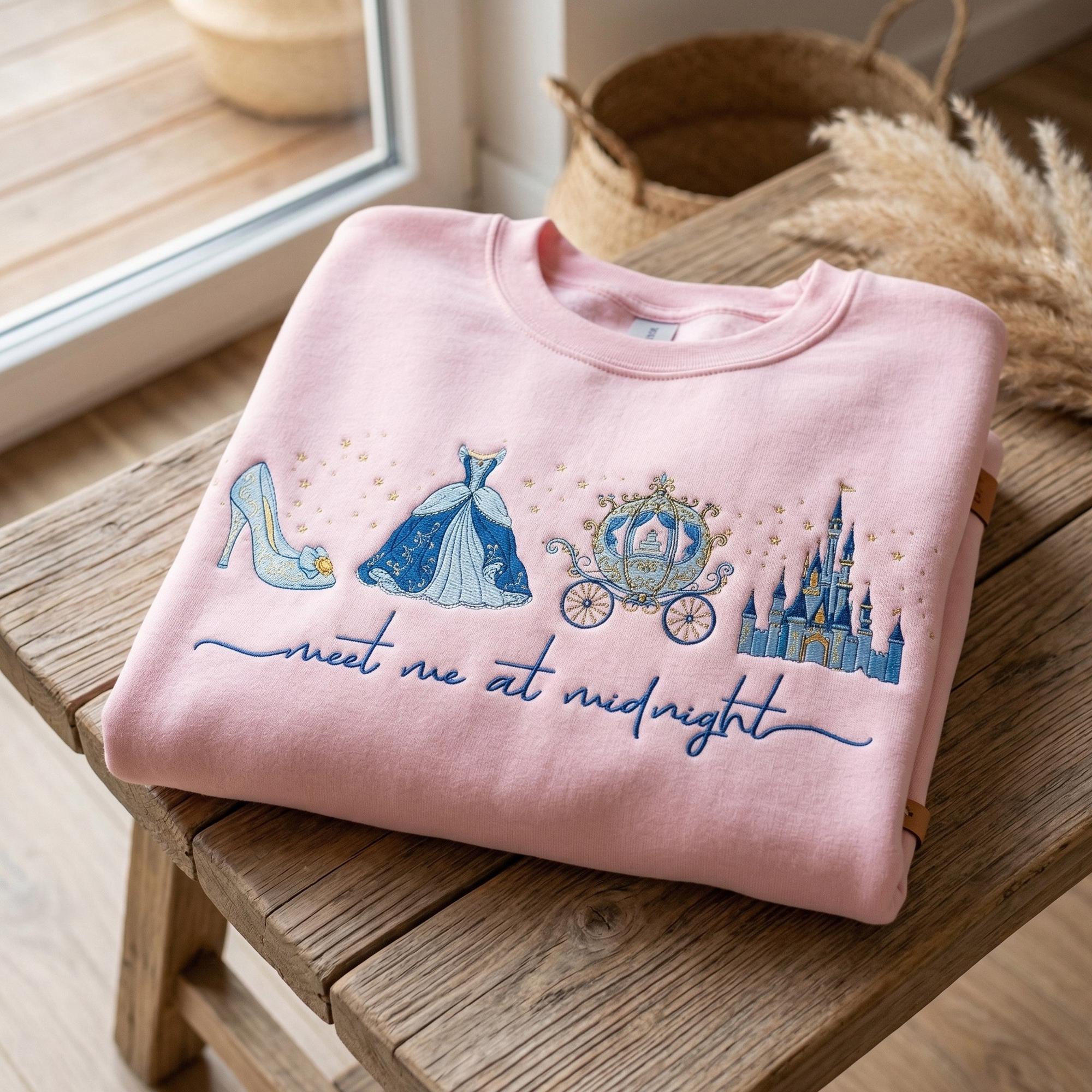 Embroidered Meet Me At Midnight Cinderella Sweatshirt – Disney Princess Party Gift And Cinderella Inspired Girls Trip 2026 Shirt - photo 7