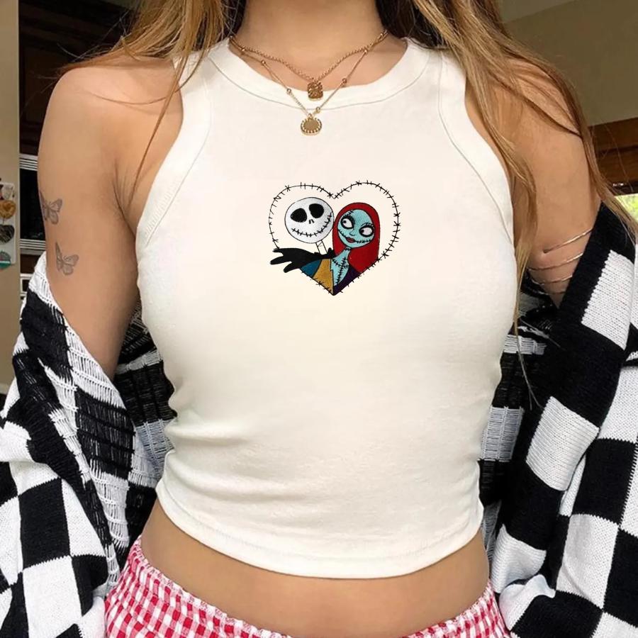 Embroidered Jack Skellington And Sally Tank Top – Nightmare Before Christmas Baby Tee And Spooky Disney Halloween Couple Top