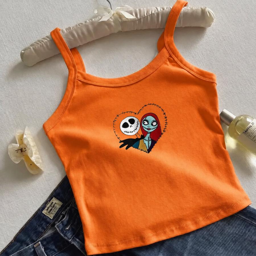 Embroidered Jack Skellington And Sally Tank Top – Nightmare Before Christmas Baby Tee And Spooky Disney Halloween Couple Top - photo 4