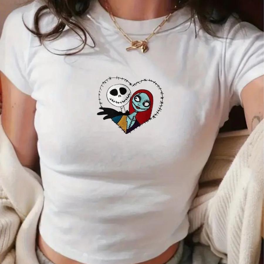 Embroidered Jack Skellington And Sally Tank Top – Nightmare Before Christmas Baby Tee And Spooky Disney Halloween Couple Top - photo 5