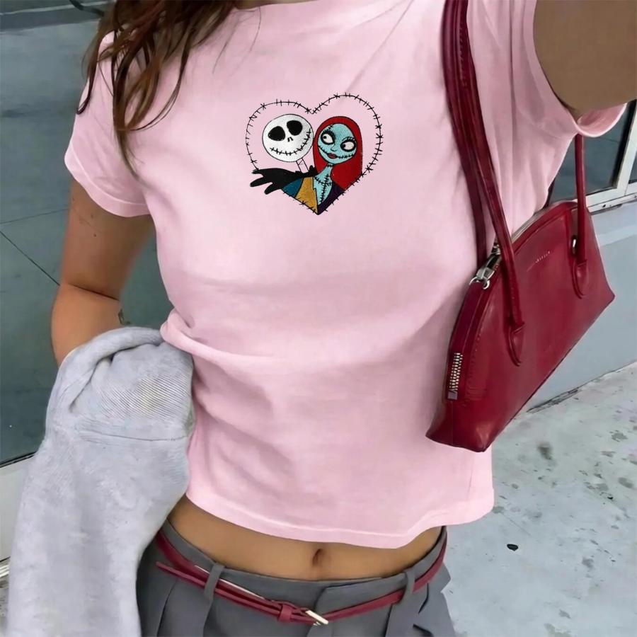 Embroidered Jack Skellington And Sally Tank Top – Nightmare Before Christmas Baby Tee And Spooky Disney Halloween Couple Top - photo 6
