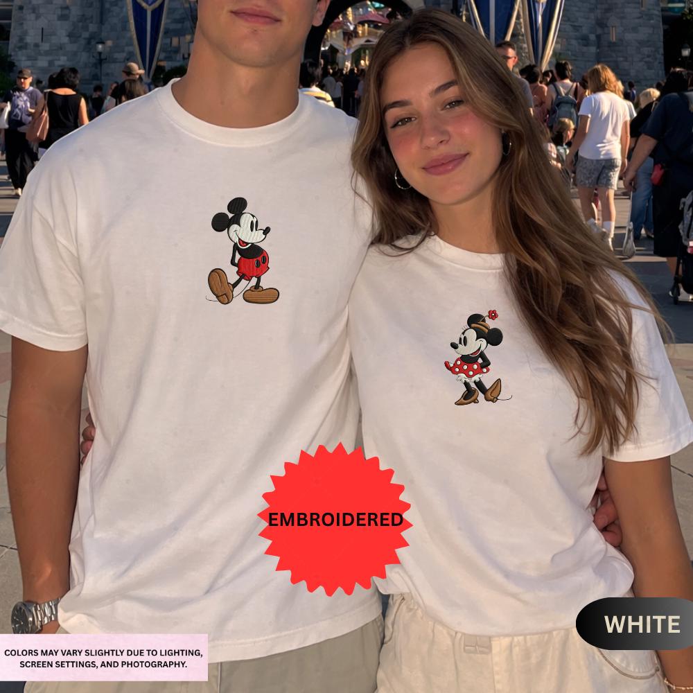 Personalized Disney Mickey And Minnie Couple Embroidery Shirt – Magical Matching Disneyland Vacation Tee And Anniversary Gift