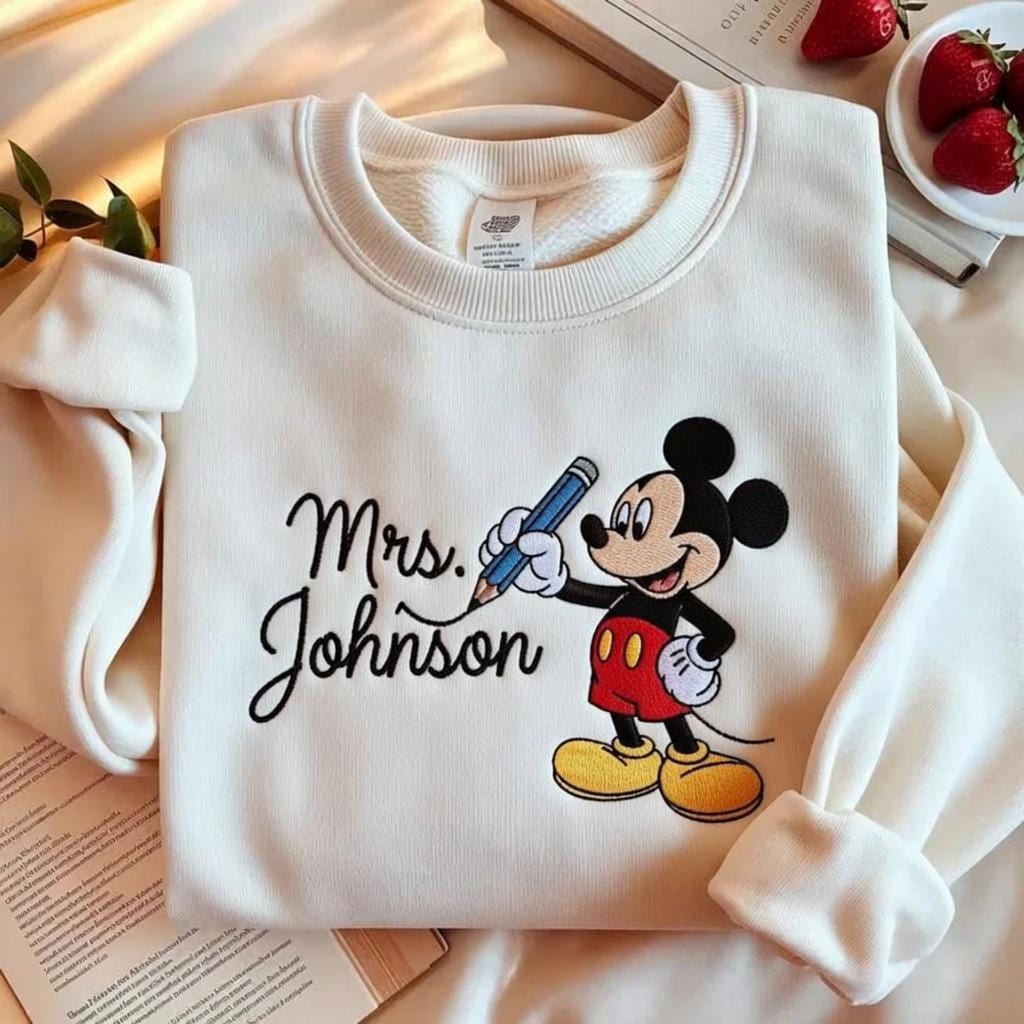 Embroidered Personalized Mickey Teacher Name Sweatshirt – Custom Disney School Tee And Back To School Teacher Appreciation Gift