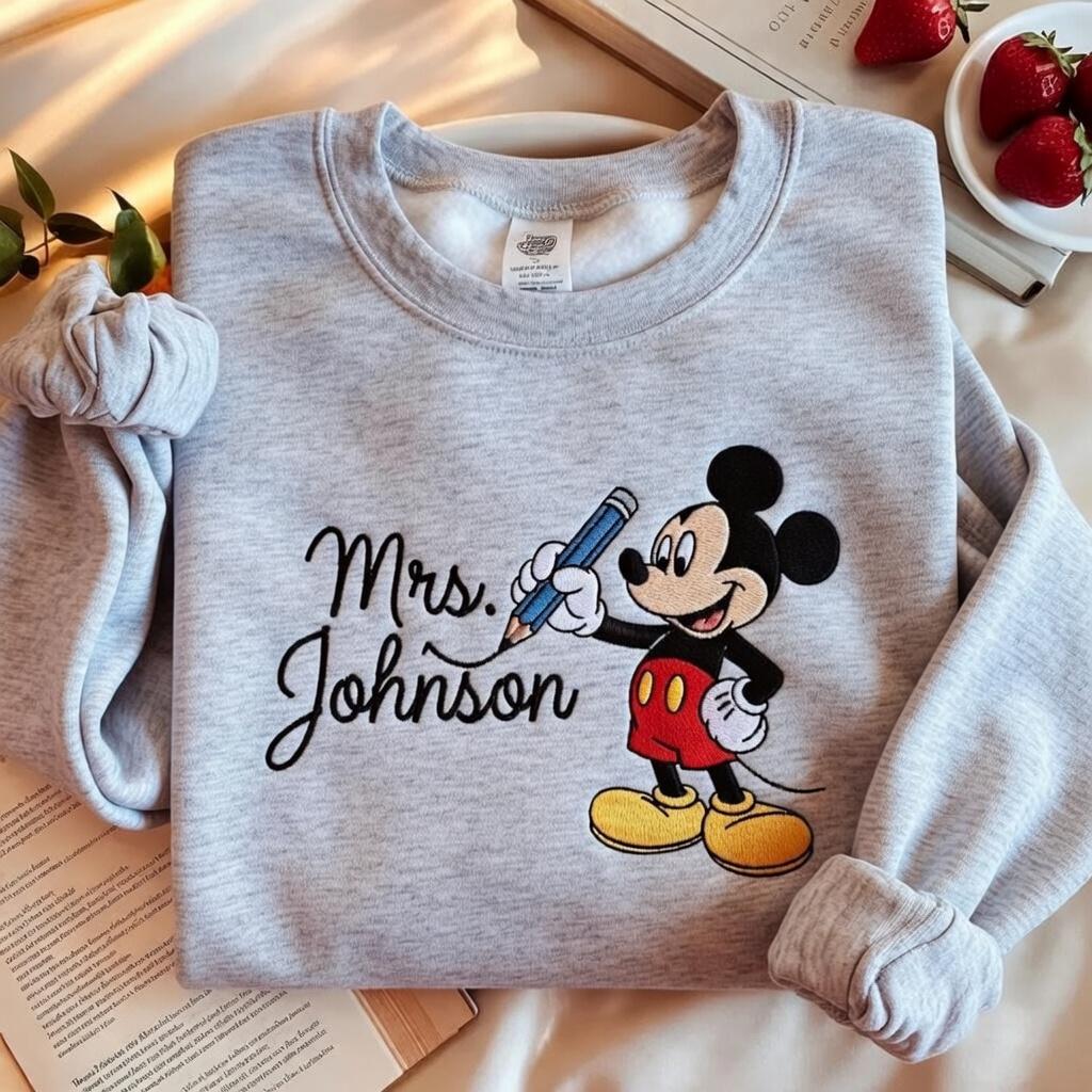 Embroidered Personalized Mickey Teacher Name Sweatshirt – Custom Disney School Tee And Back To School Teacher Appreciation Gift - photo 2