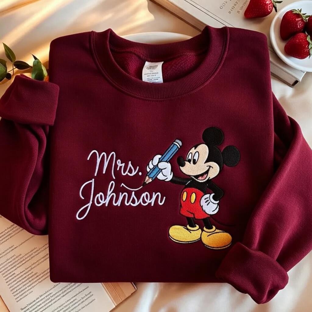 Embroidered Personalized Mickey Teacher Name Sweatshirt – Custom Disney School Tee And Back To School Teacher Appreciation Gift - photo 3