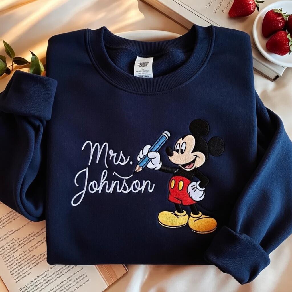 Embroidered Personalized Mickey Teacher Name Sweatshirt – Custom Disney School Tee And Back To School Teacher Appreciation Gift - photo 4