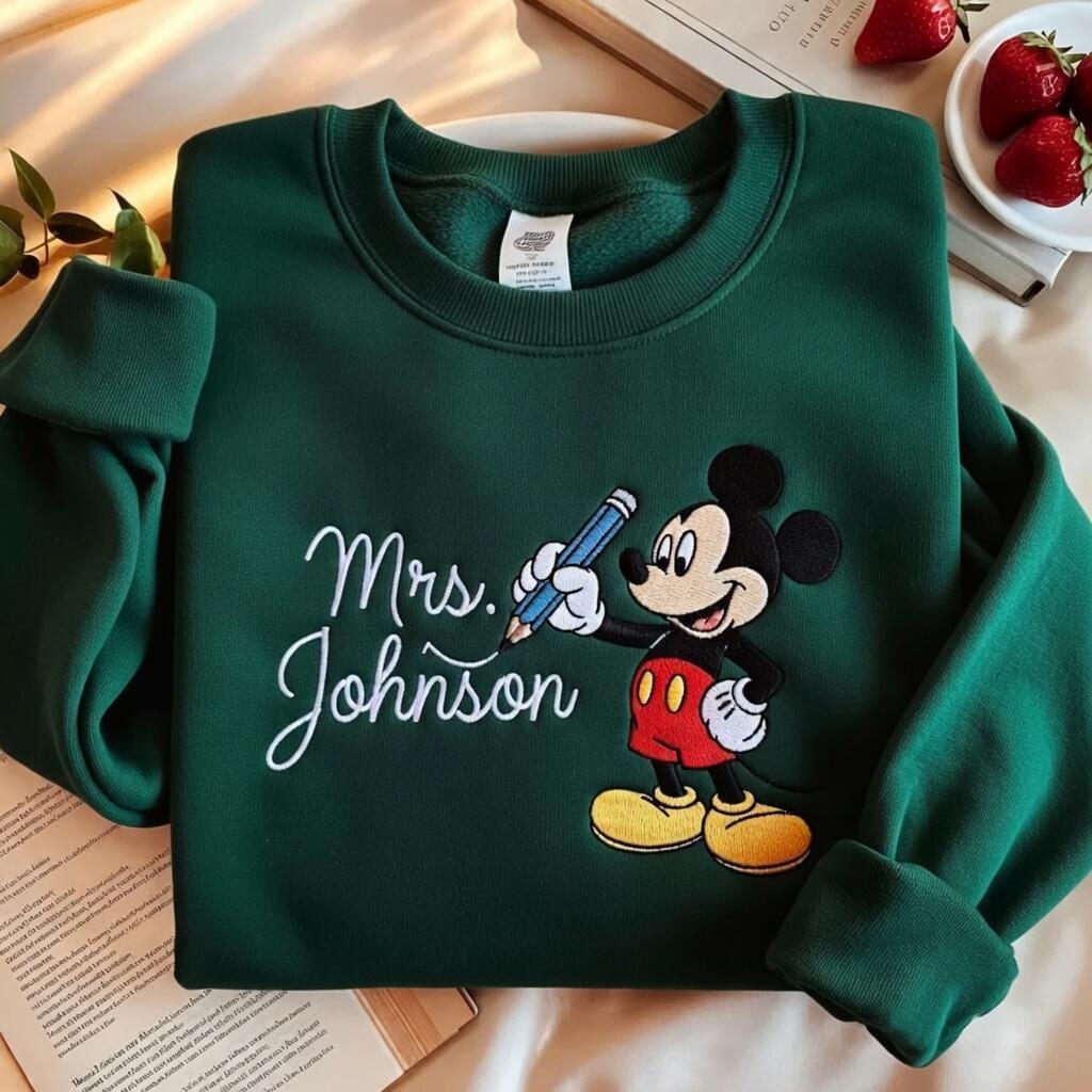 Embroidered Personalized Mickey Teacher Name Sweatshirt – Custom Disney School Tee And Back To School Teacher Appreciation Gift - photo 5