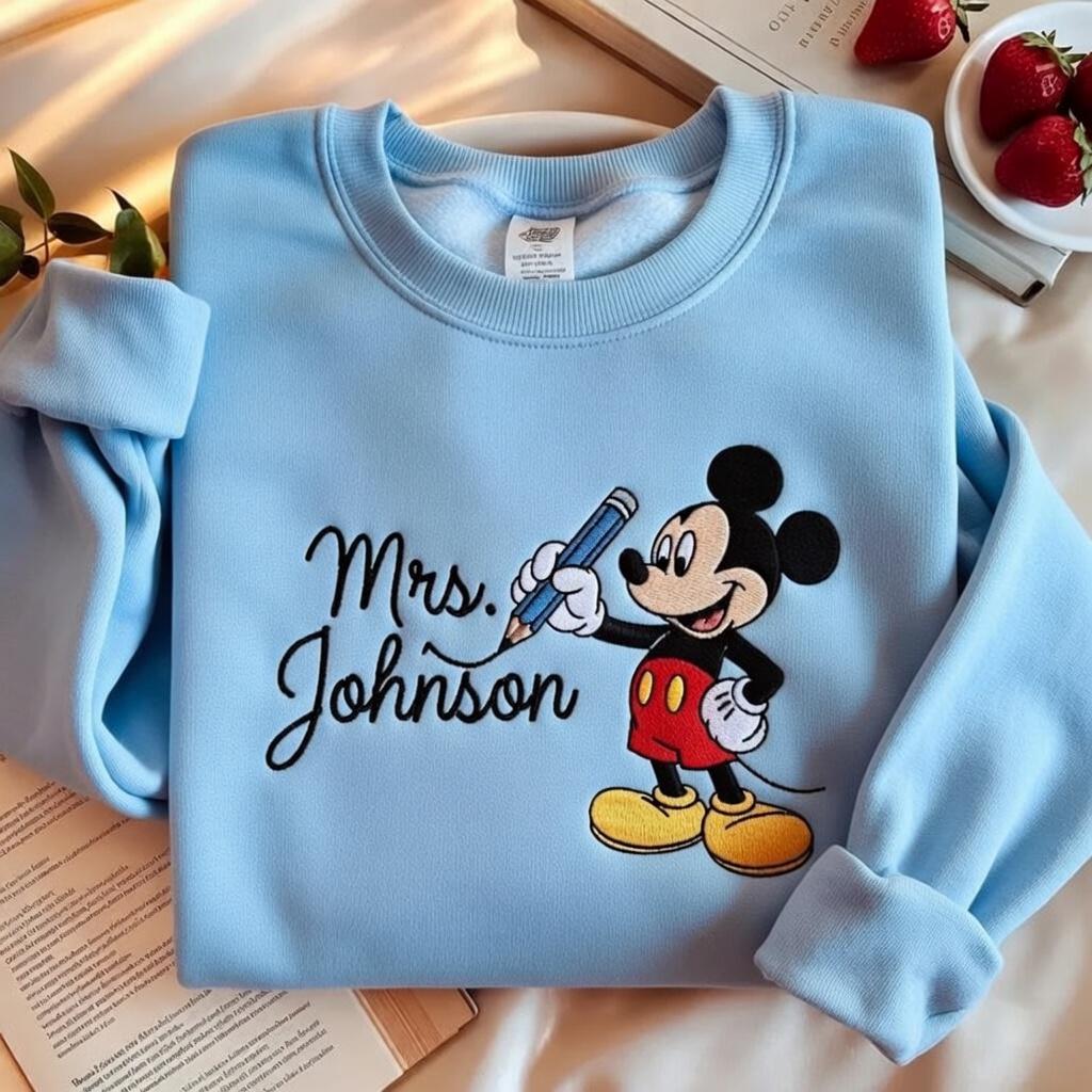 Embroidered Personalized Mickey Teacher Name Sweatshirt – Custom Disney School Tee And Back To School Teacher Appreciation Gift - photo 6
