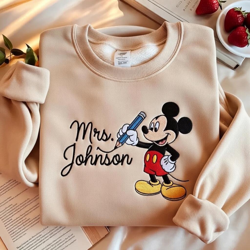 Embroidered Personalized Mickey Teacher Name Sweatshirt – Custom Disney School Tee And Back To School Teacher Appreciation Gift - photo 7