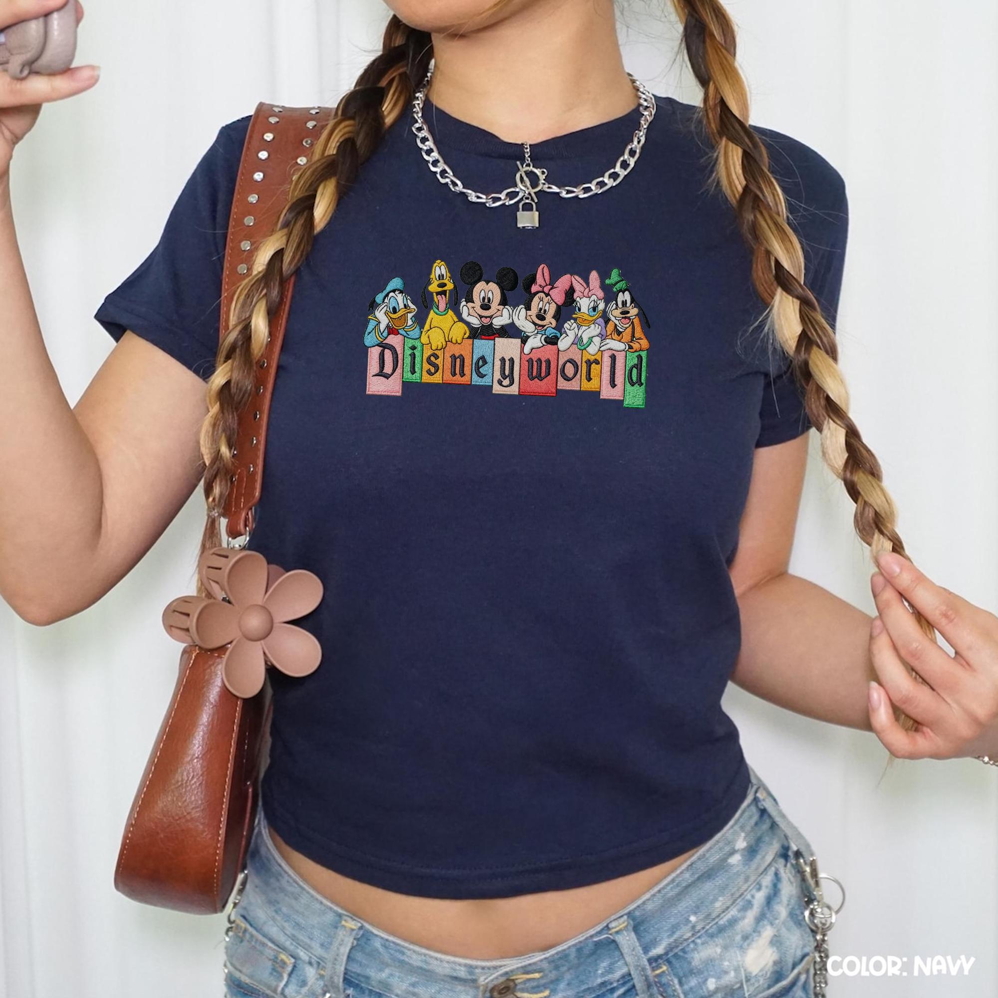 Disney World Embroidered Baby Tee With Mickey And Minnie – Fitted Cropped Disney Shirt For A Magic Kingdom Trip Outfit - photo 3