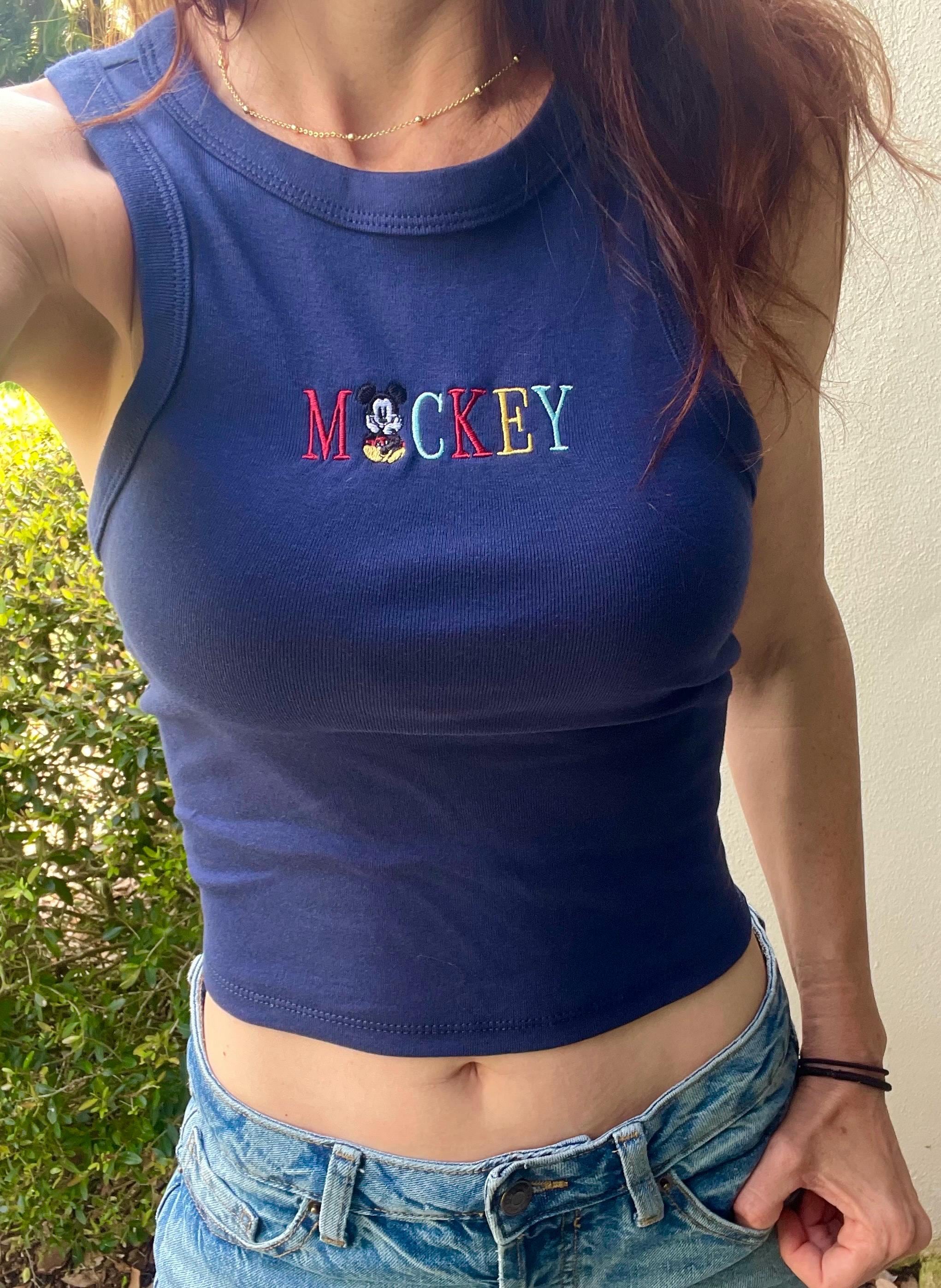 Retro Minnie Mouse Embroidery Red Tank And Mickey Red Baby Tee – Old School Magic Kingdom Navy WDW Summer Unisex Tshirt