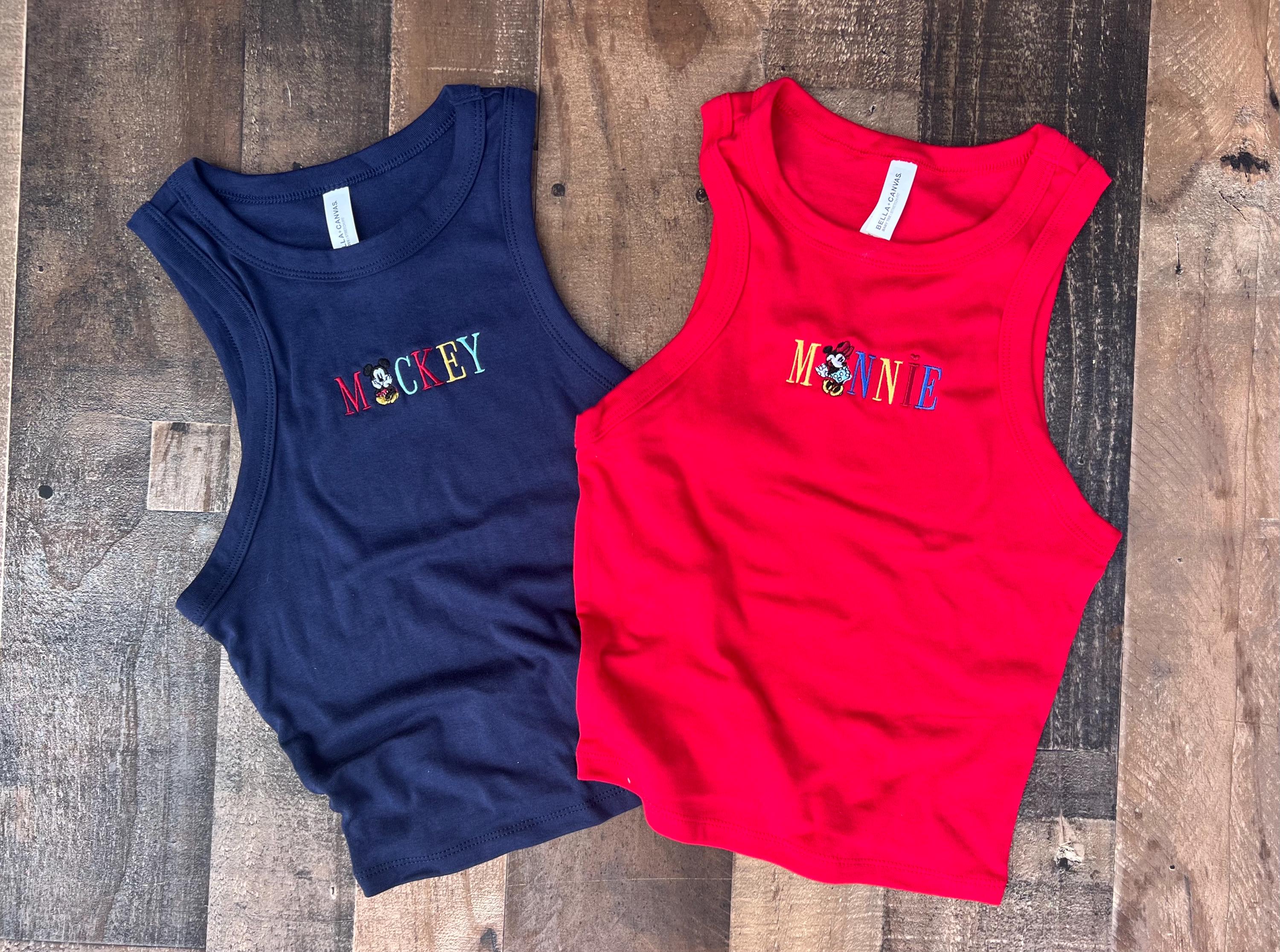 Retro Minnie Mouse Embroidery Red Tank And Mickey Red Baby Tee – Old School Magic Kingdom Navy WDW Summer Unisex Tshirt - photo 2