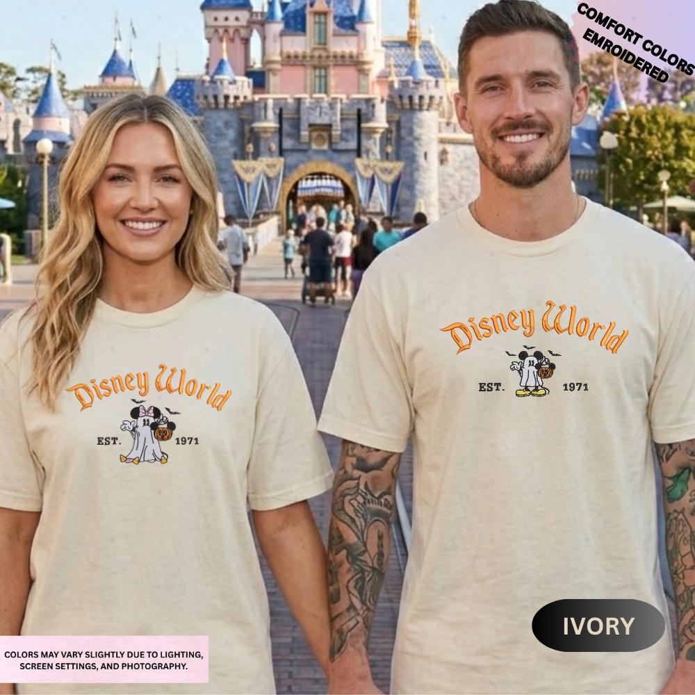 Embroidered Mickey And Minnie Halloween Comfort Colors Shirt – Disney Couple Ghost Embroidery Tee For Spooky Season Disneyland Matching - photo 15