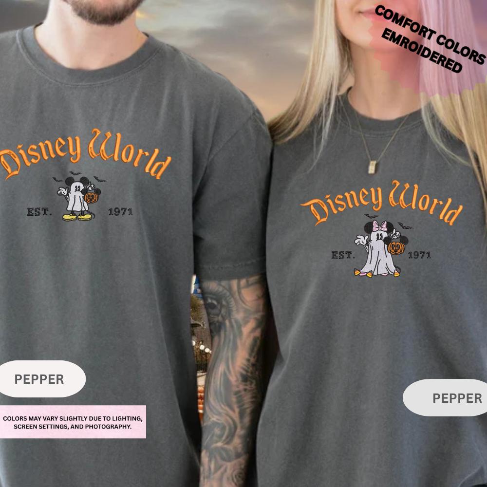 Embroidered Mickey And Minnie Halloween Comfort Colors Shirt – Disney Couple Ghost Embroidery Tee For Spooky Season Disneyland Matching - photo 16