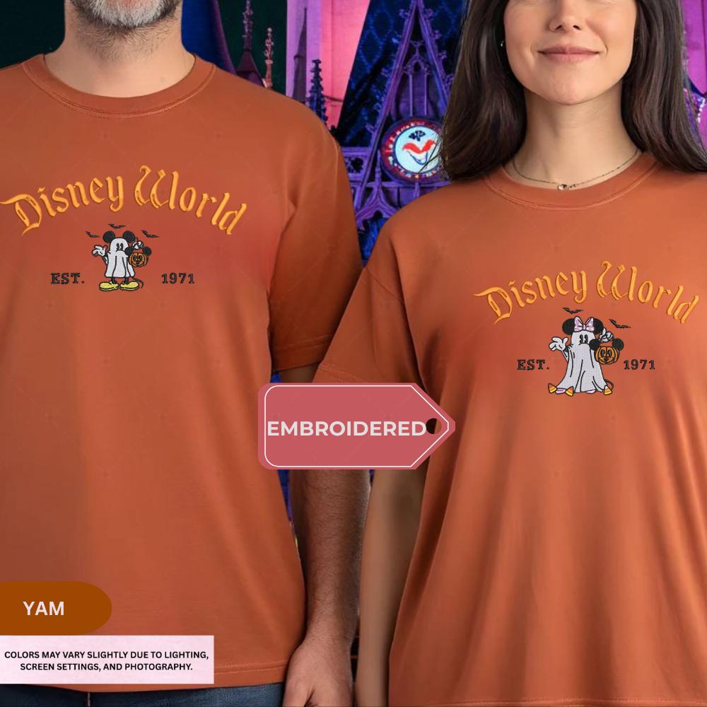 Embroidered Mickey And Minnie Halloween Comfort Colors Shirt – Disney Couple Ghost Embroidery Tee For Spooky Season Disneyland Matching - photo 19