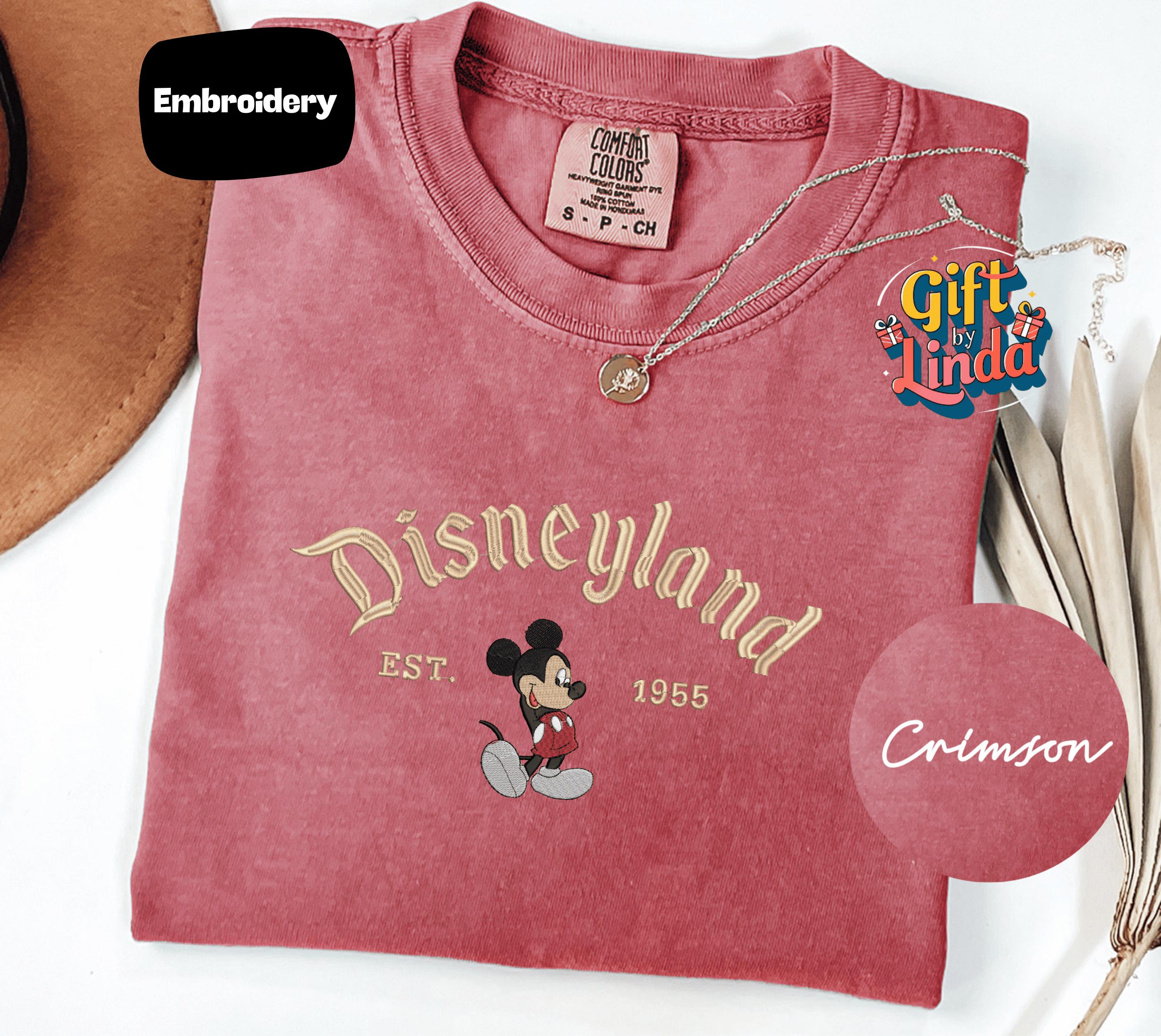 Embroidered Disneyland EST 1955 Mickey Mouse Comfort Colors T Shirt – Cozy Vintage Tee for Disney Fans and Gifts