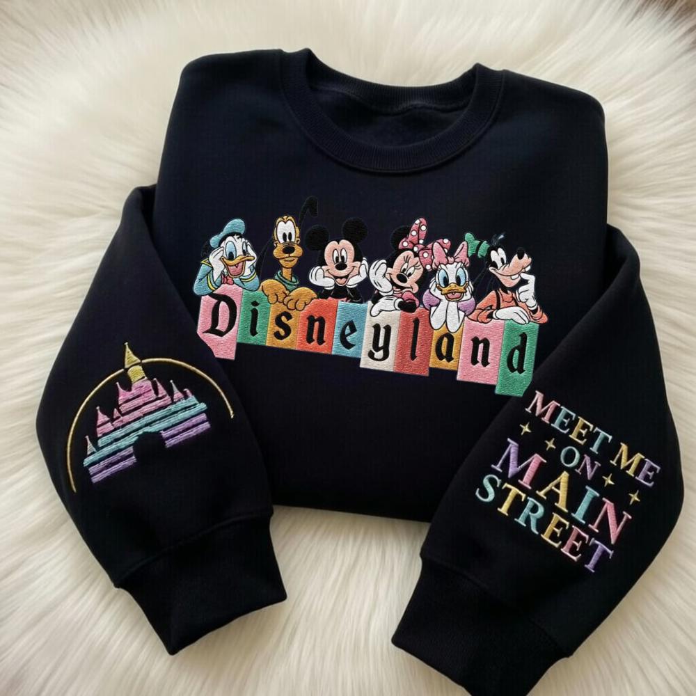 Embroidered Mouse and Friend Meet Me on Main Street Sweatshirt – Magic Kingdom Disneyland Sweater for Family Disney Trips - photo 3