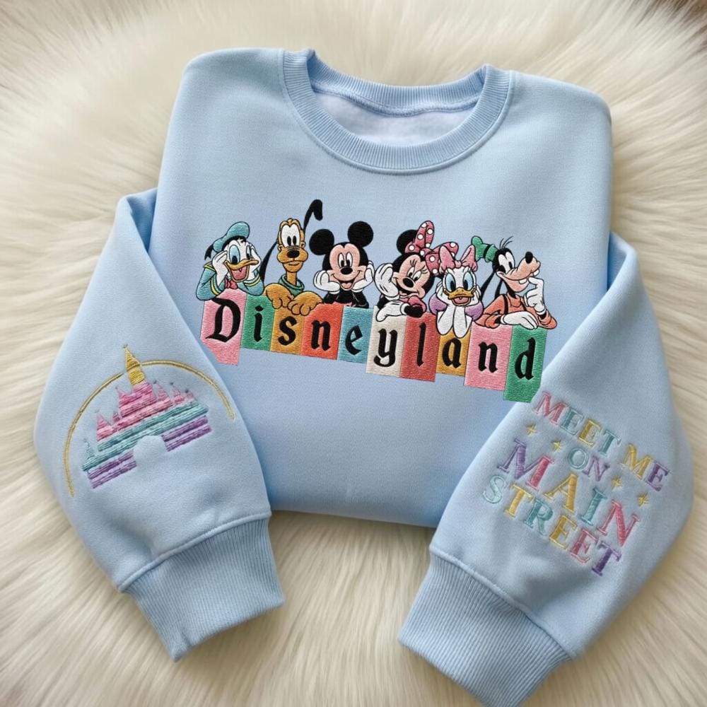 Embroidered Mouse and Friend Meet Me on Main Street Sweatshirt – Magic Kingdom Disneyland Sweater for Family Disney Trips - photo 4