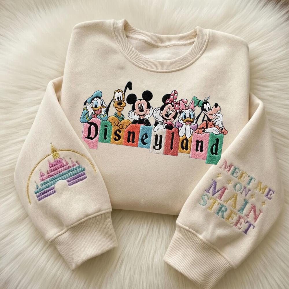 Embroidered Mouse and Friend Meet Me on Main Street Sweatshirt – Magic Kingdom Disneyland Sweater for Family Disney Trips - photo 5