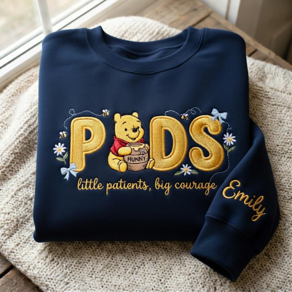 Embroidered Winnie the Pooh Pediatric Nurse Sweatshirt – Peds Nurse Outfit and Mothers Day Gift for Registered Nurses