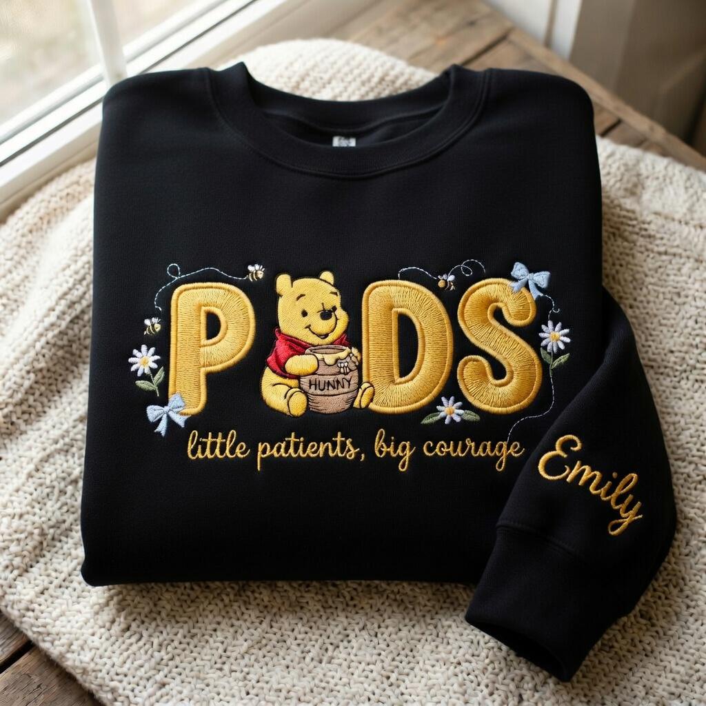 Embroidered Winnie the Pooh Pediatric Nurse Sweatshirt – Peds Nurse Outfit and Mothers Day Gift for Registered Nurses - photo 3