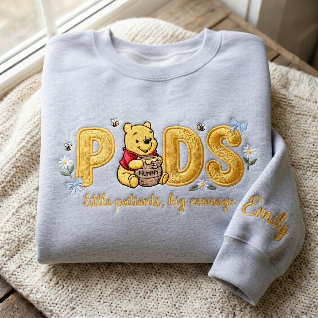 Embroidered Winnie the Pooh Pediatric Nurse Sweatshirt – Peds Nurse Outfit and Mothers Day Gift for Registered Nurses - photo 4