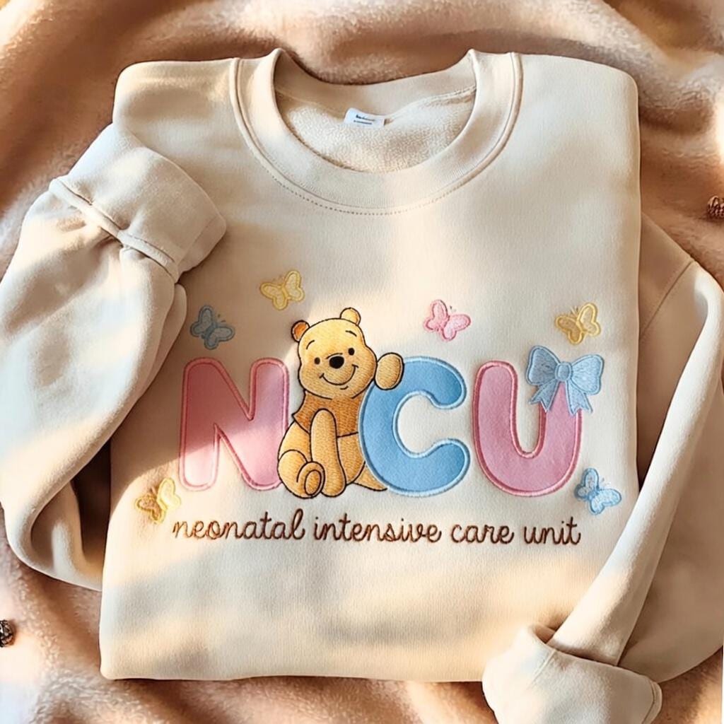 Embroidered Disney Winnie the Pooh NICU Nurse Sweatshirt – Neonatal Intensive Care Unit Pediatric Nurse Crewneck Shirt