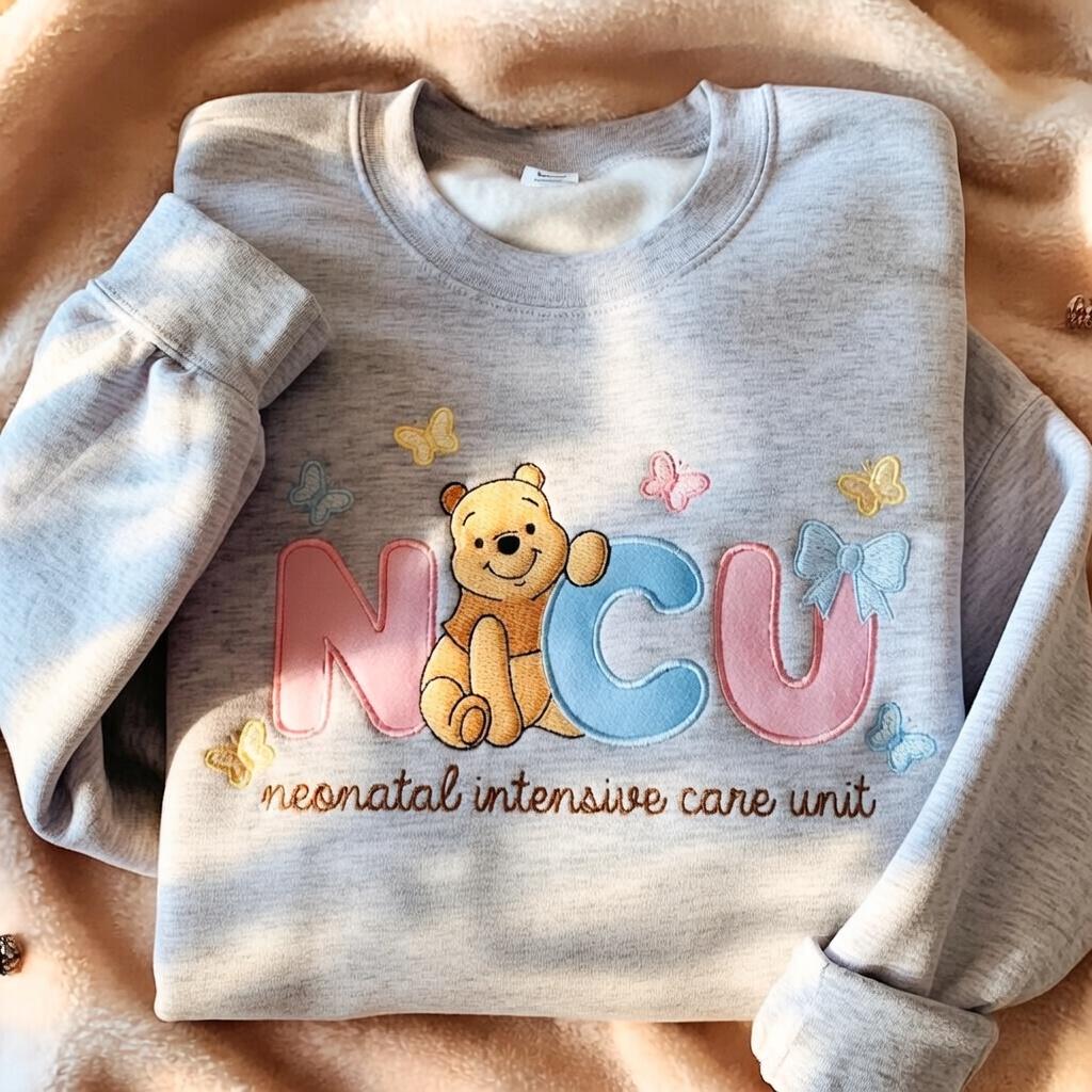 Embroidered Disney Winnie the Pooh NICU Nurse Sweatshirt – Neonatal Intensive Care Unit Pediatric Nurse Crewneck Shirt - photo 7