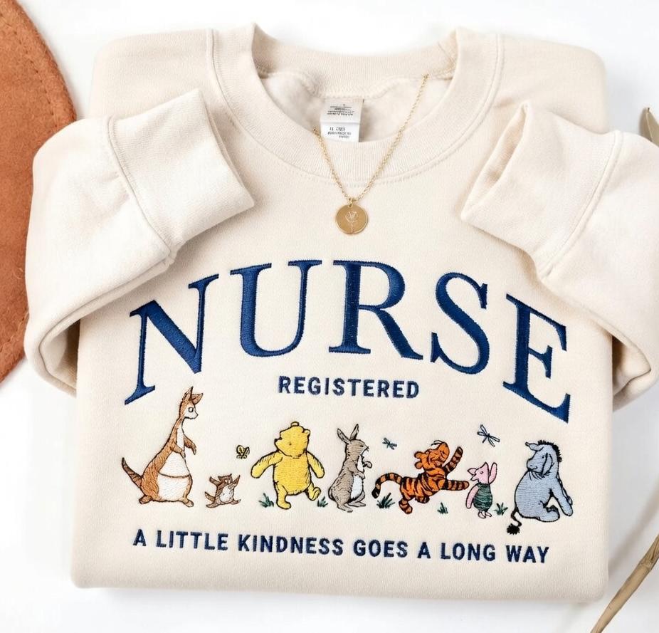 Winnie the Pooh Bear and Friends Embroidered Nurse Sweatshirt – Registered Nurse Life Crewneck and Disney Nursing Gift - photo 2