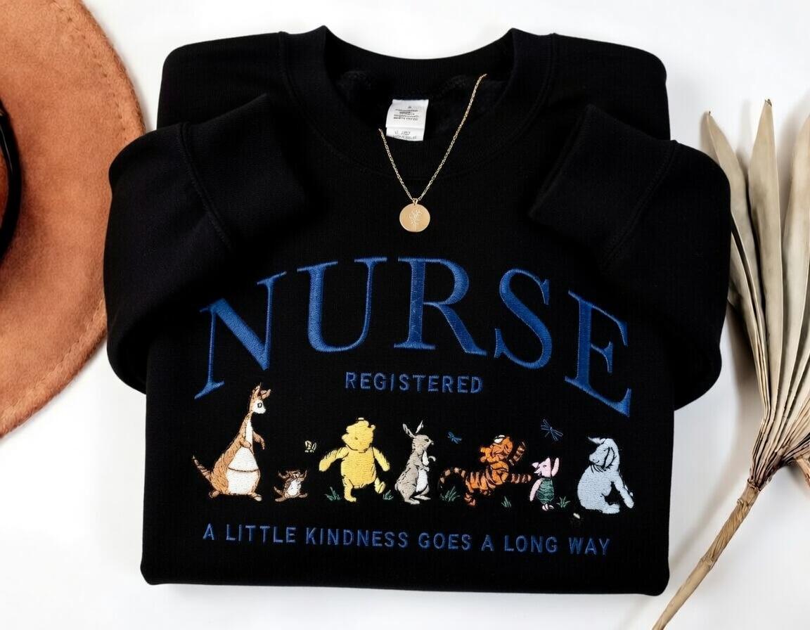 Winnie the Pooh Bear and Friends Embroidered Nurse Sweatshirt – Registered Nurse Life Crewneck and Disney Nursing Gift - photo 3