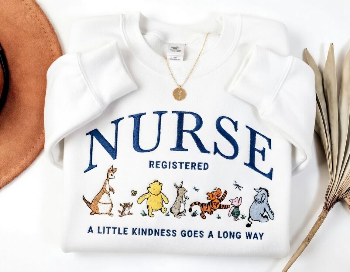 Winnie the Pooh Bear and Friends Embroidered Nurse Sweatshirt – Registered Nurse Life Crewneck and Disney Nursing Gift - photo 4