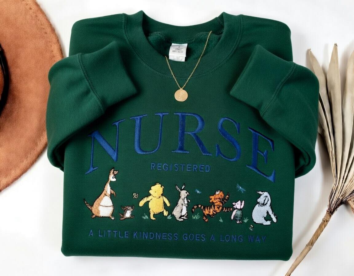 Winnie the Pooh Bear and Friends Embroidered Nurse Sweatshirt – Registered Nurse Life Crewneck and Disney Nursing Gift - photo 5