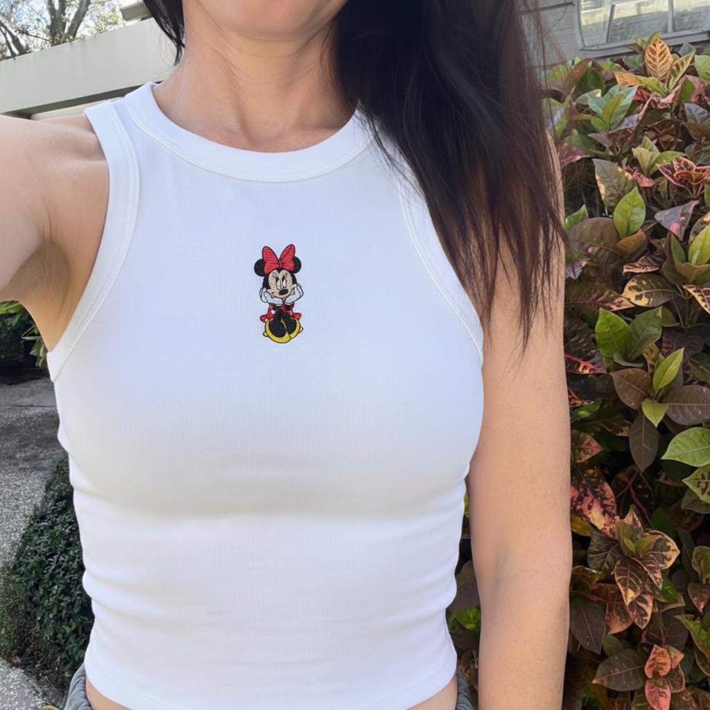 Embroidered Mickey and Minnie Mouse Crop Tank – Simple Brown Baby Tee for Disneyworld Y2K and WDW Trips - photo 3
