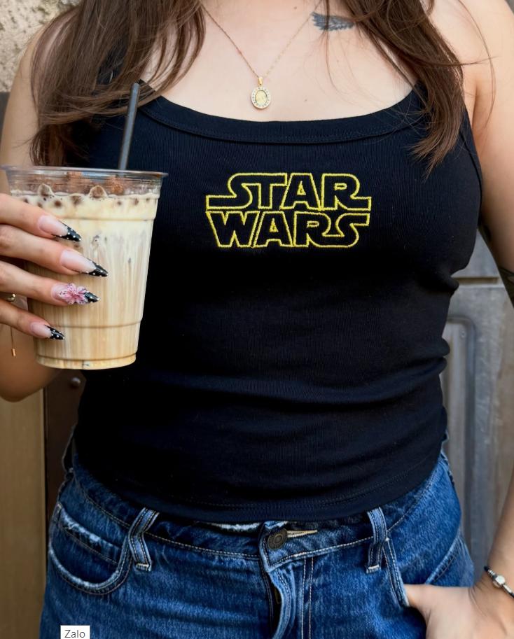 Embroidered Disney Star Wars Logo Ribbed Tank Top – Sci-Fi Aesthetic Y2K Baby Tee for Disneyland Vacation Trips - photo 2