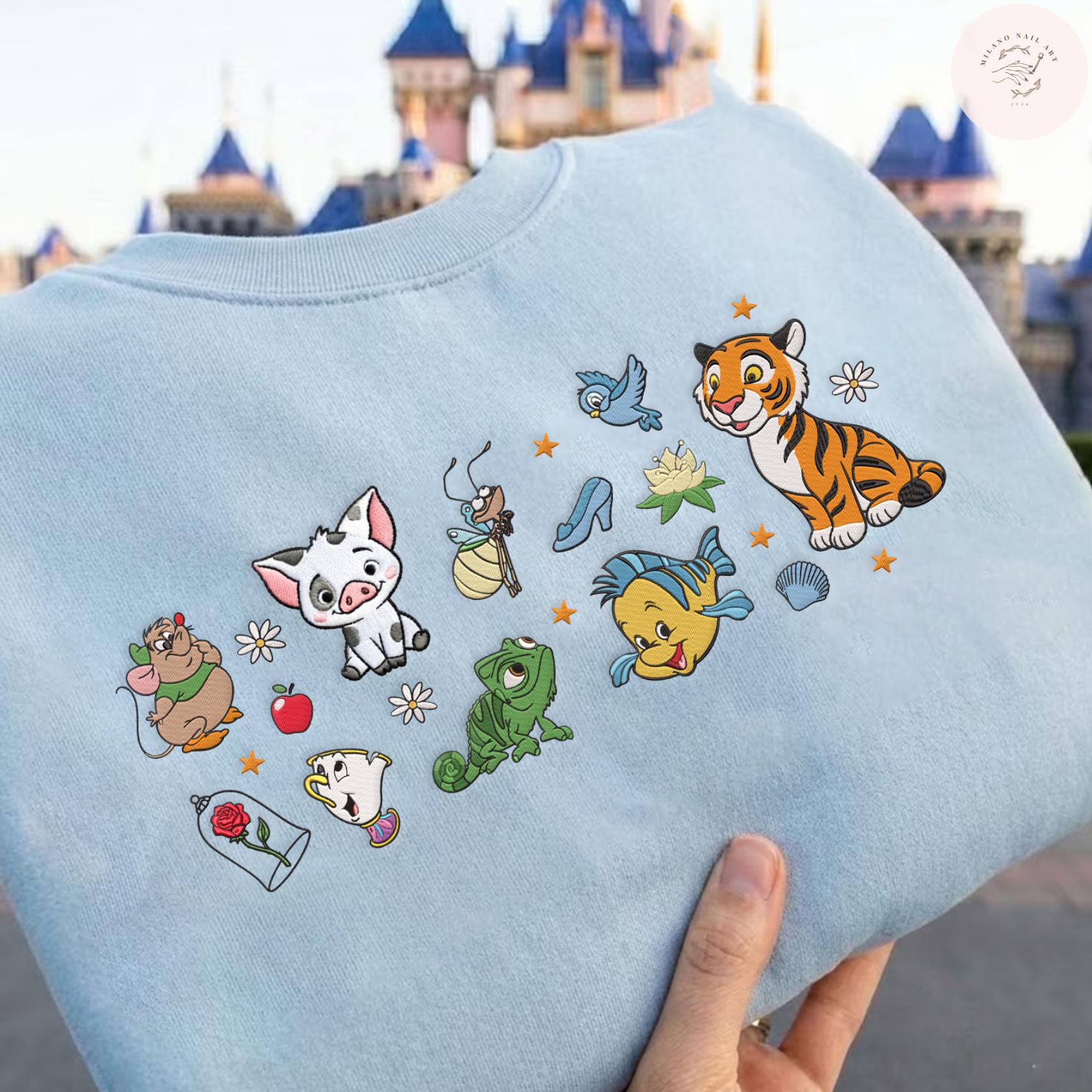 Embroidered Disney Princess Sidekicks T Shirt Sweatshirt Hoodie – Cute Animals Magic Kingdom Disneyworld Family Trip Shirt - photo 2