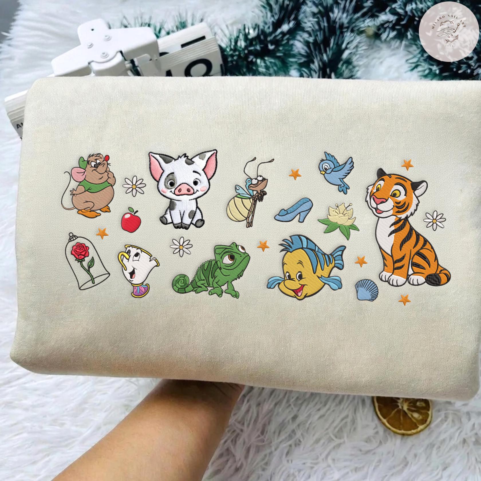 Embroidered Disney Princess Sidekicks T Shirt Sweatshirt Hoodie – Cute Animals Magic Kingdom Disneyworld Family Trip Shirt - photo 3