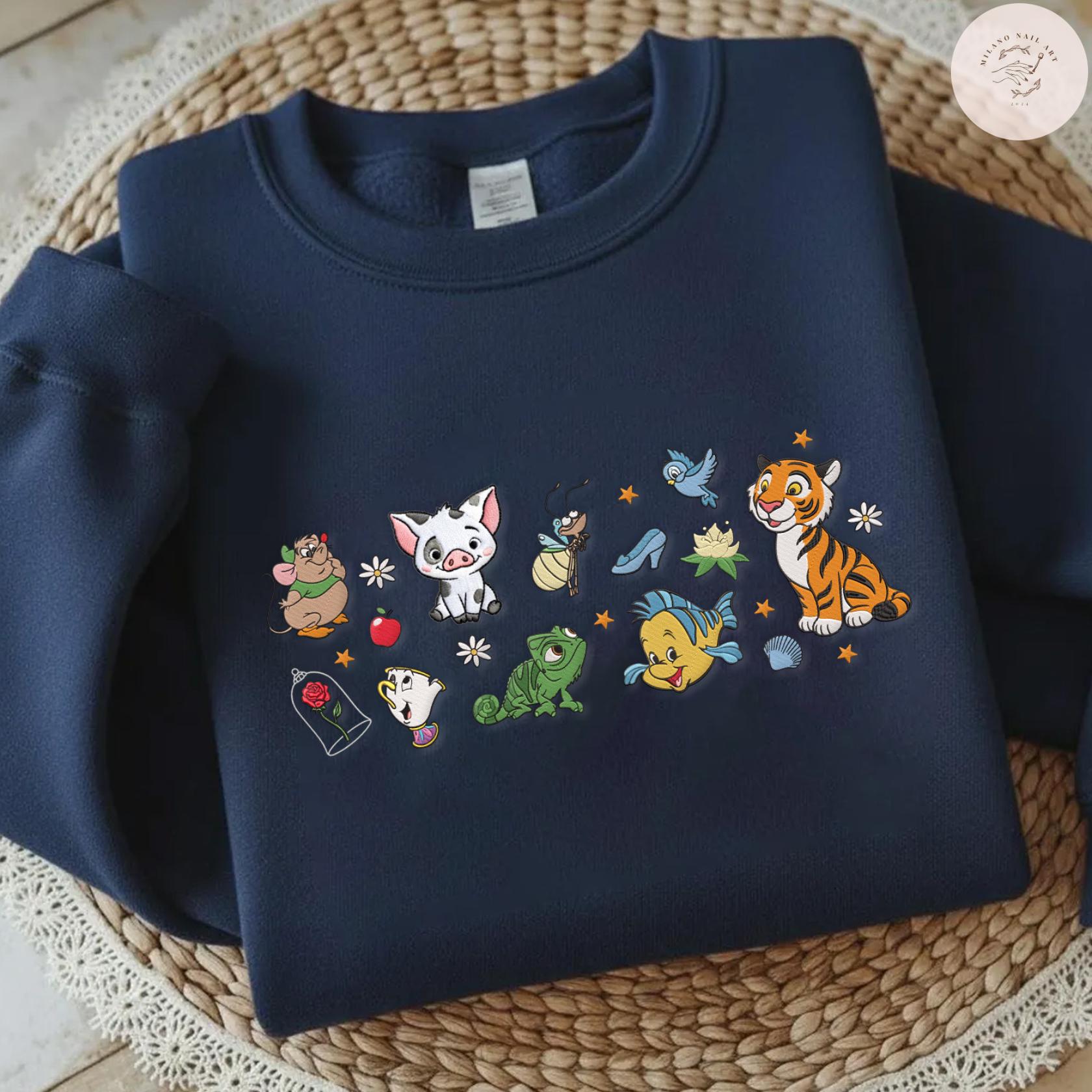 Embroidered Disney Princess Sidekicks T Shirt Sweatshirt Hoodie – Cute Animals Magic Kingdom Disneyworld Family Trip Shirt - photo 5