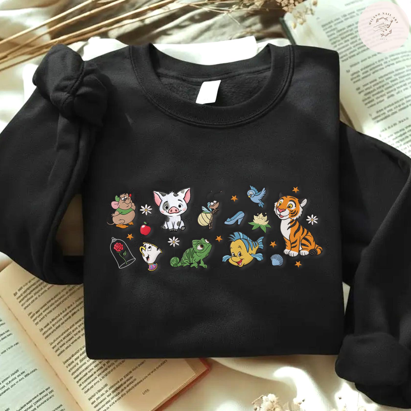 Embroidered Disney Princess Sidekicks T Shirt Sweatshirt Hoodie – Cute Animals Magic Kingdom Disneyworld Family Trip Shirt - photo 7