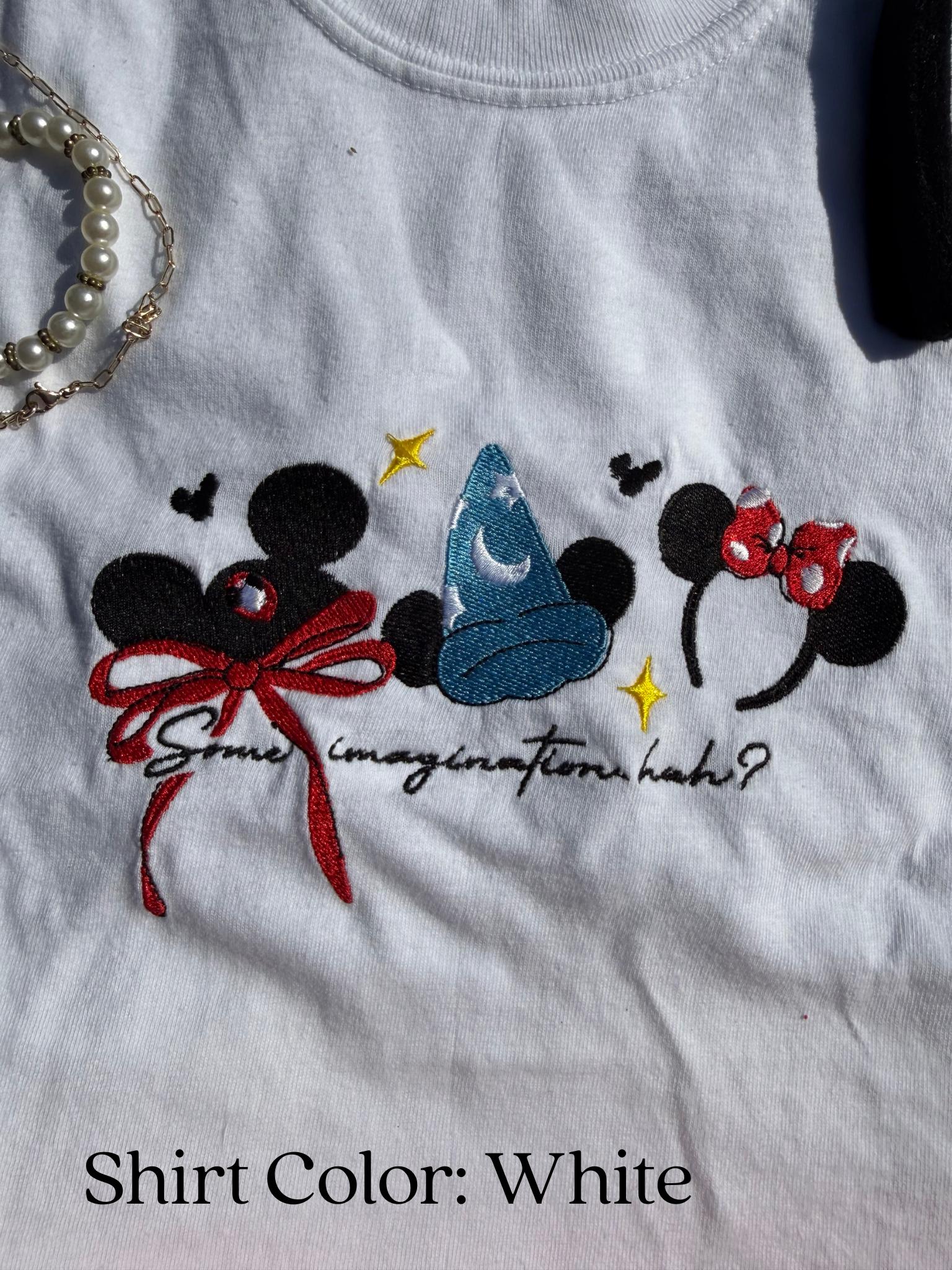 Vintage Sorcerer Mickey Embroidered Shirt with Some Imagination Huh Quote – Classic Magic Themed Fan Tee for Adults - photo 3
