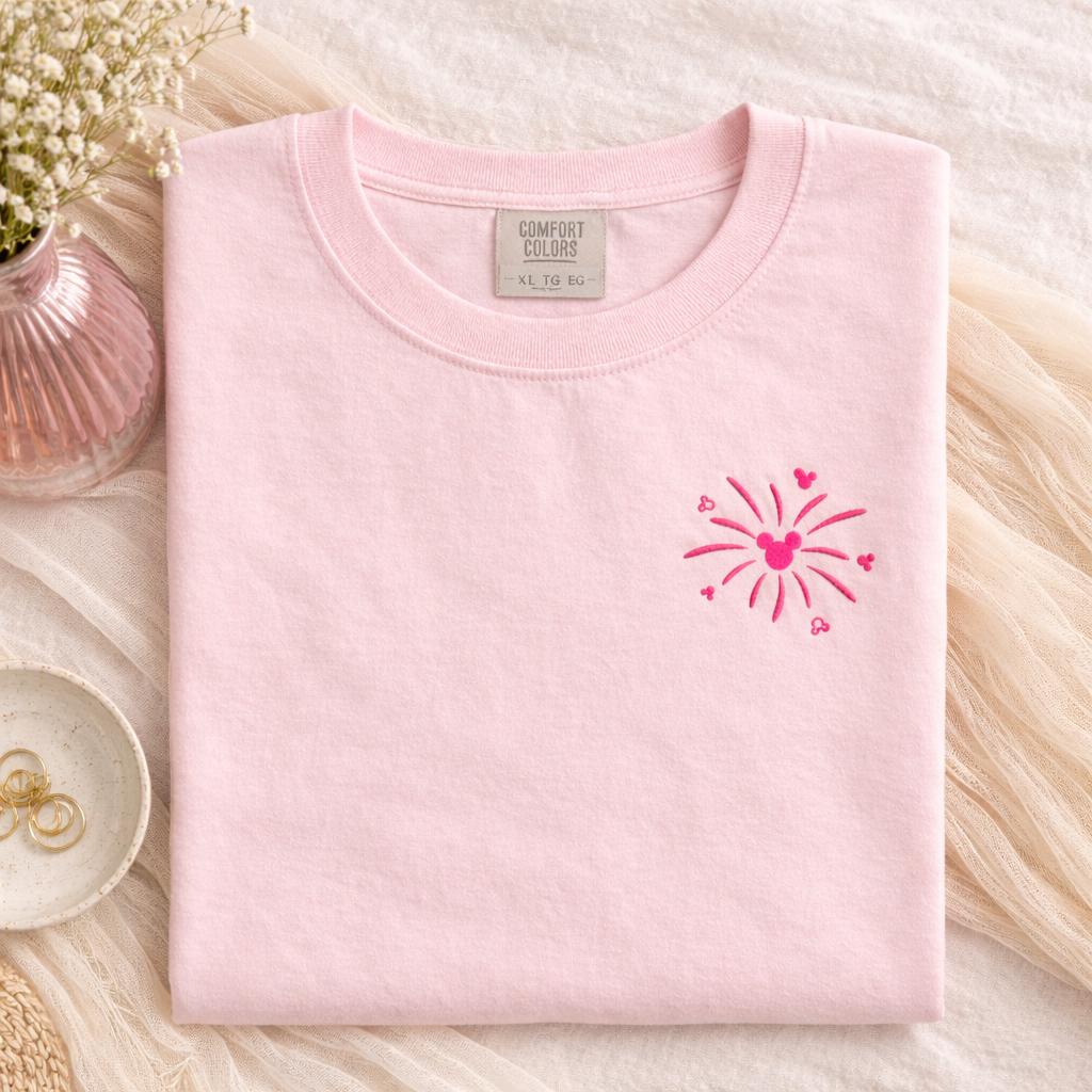 Embroidered Disney Fireworks Pocket Tee in Comfort Colors – Magical Family Vacation Shirt Gift for Disney Trip Crews - photo 2