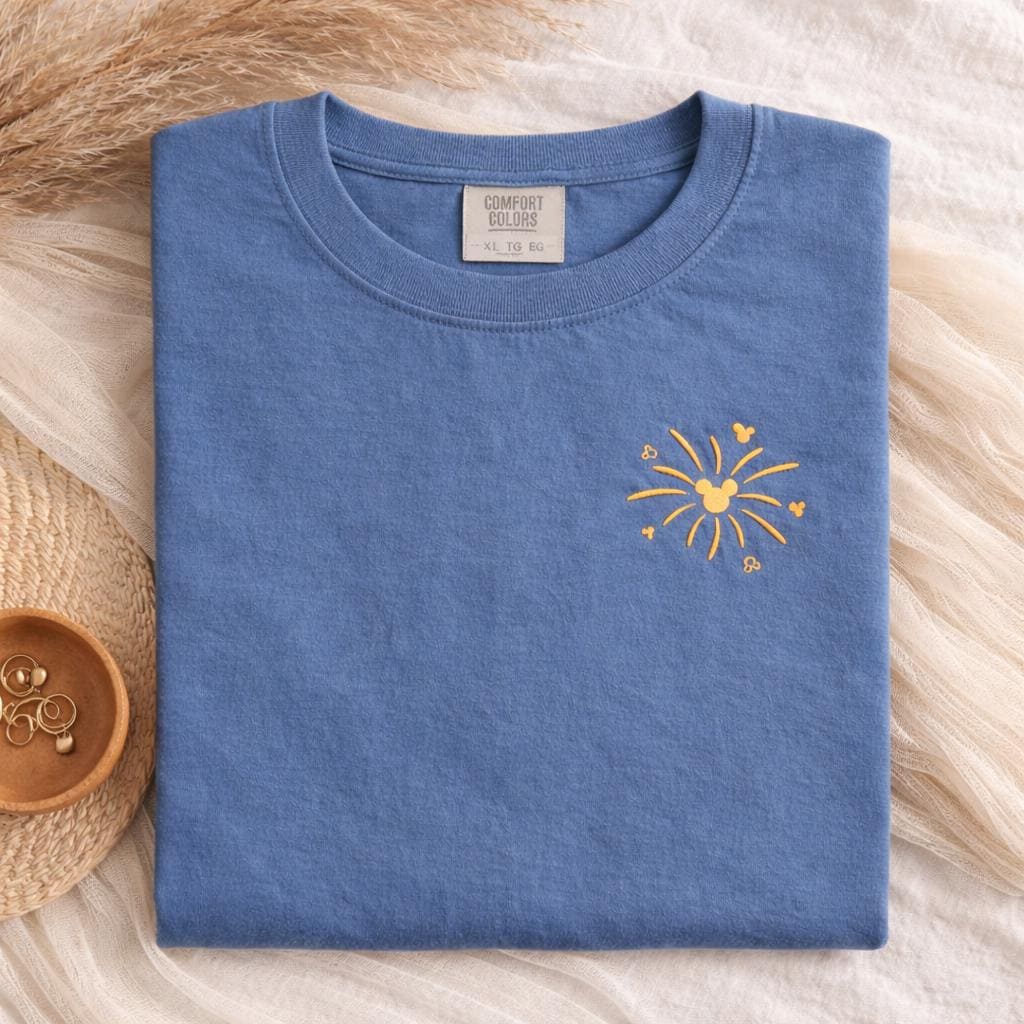 Embroidered Disney Fireworks Pocket Tee in Comfort Colors – Magical Family Vacation Shirt Gift for Disney Trip Crews - photo 3