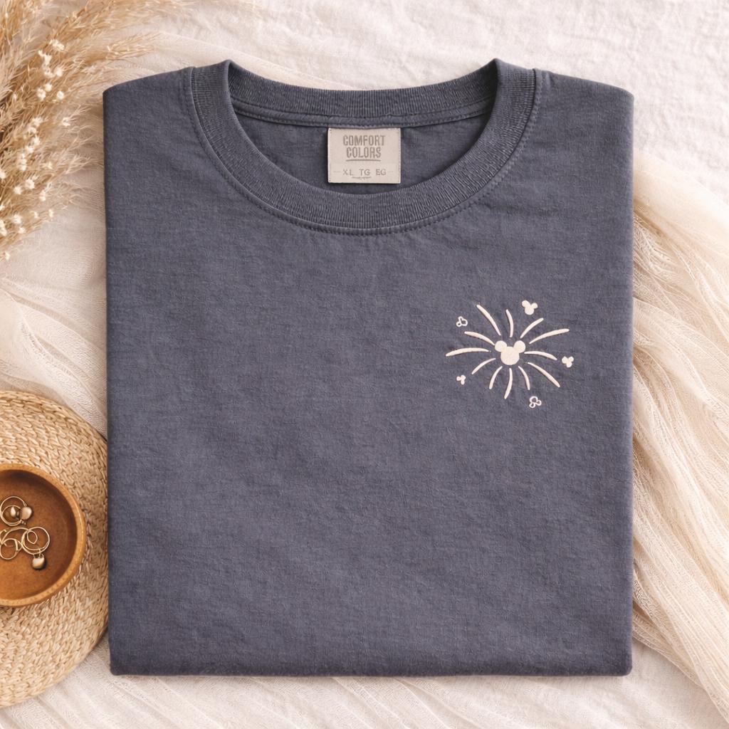 Embroidered Disney Fireworks Pocket Tee in Comfort Colors – Magical Family Vacation Shirt Gift for Disney Trip Crews - photo 4
