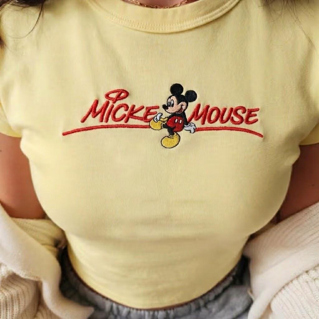 Disney Embroidered Mickey Mouse and Friends Baby Tee – Retro Park Outfit Shirt with Vintage Magic Kingdom Style